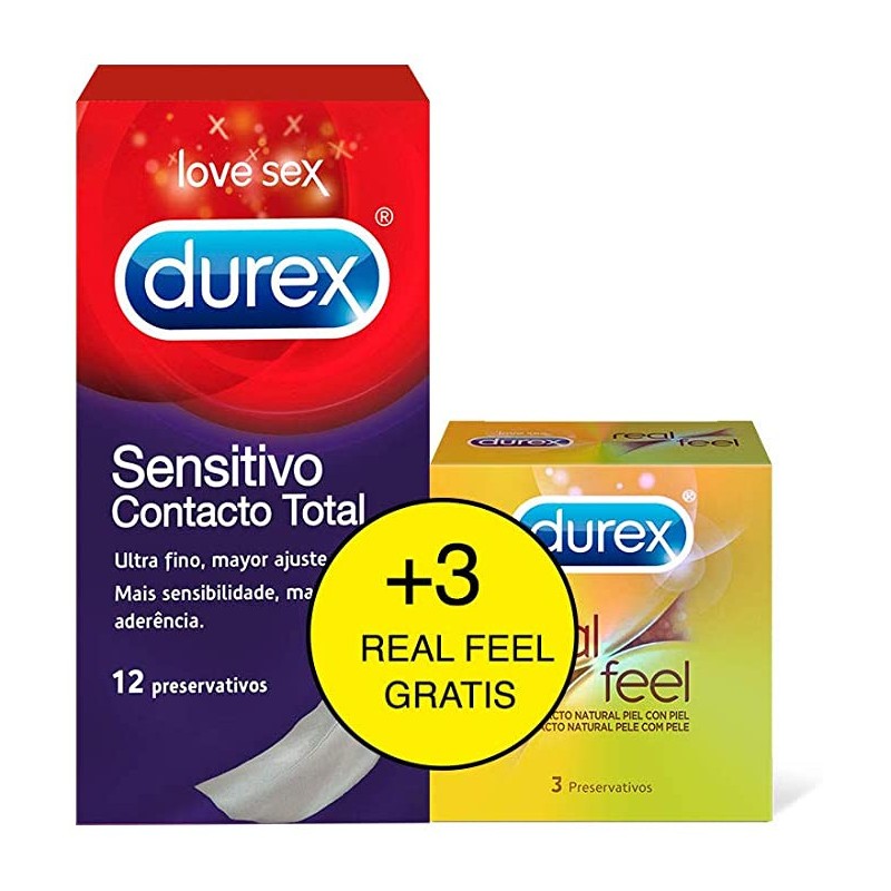 Durex Sensitivo Contacto Total 12 unidades + 3 Real Feel